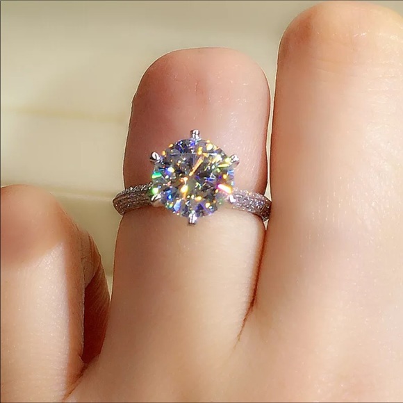 14k white gold ring 4 CT diamond crown pave halo wedding engagement - Picture 11 of 11